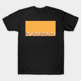 Colorful Pinwheel flowers on orange grid background T-Shirt